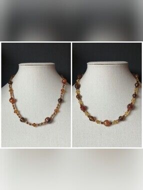 2pcs Artisan Handmade Amber-Tone Plastic Bead Layered Necklaces Set